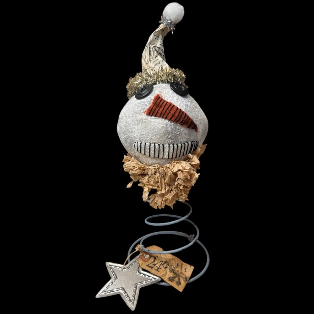Whimsical Distressed Design Snowman Tree Topper.